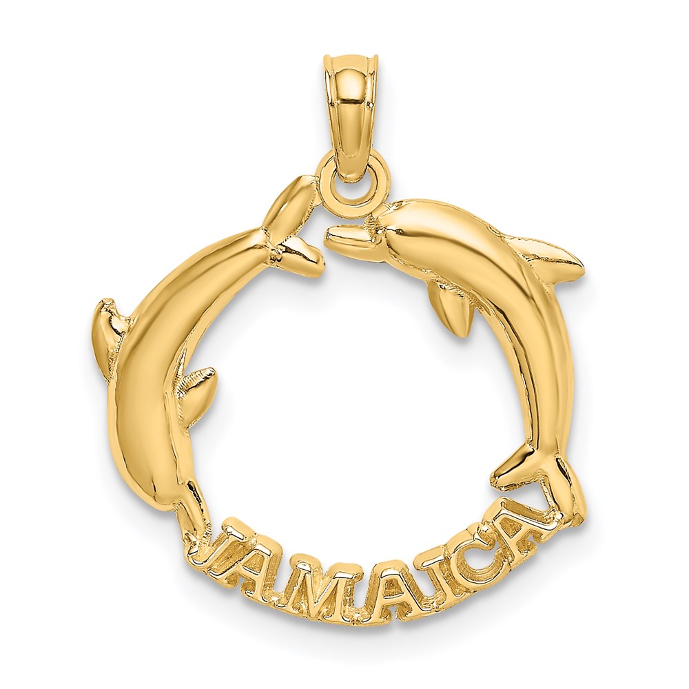 14k Yellow Gold Travel Jamaica With Dolphins Necklace Charm Pendant